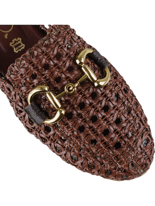 Leather Mules with Heel in Brown Color