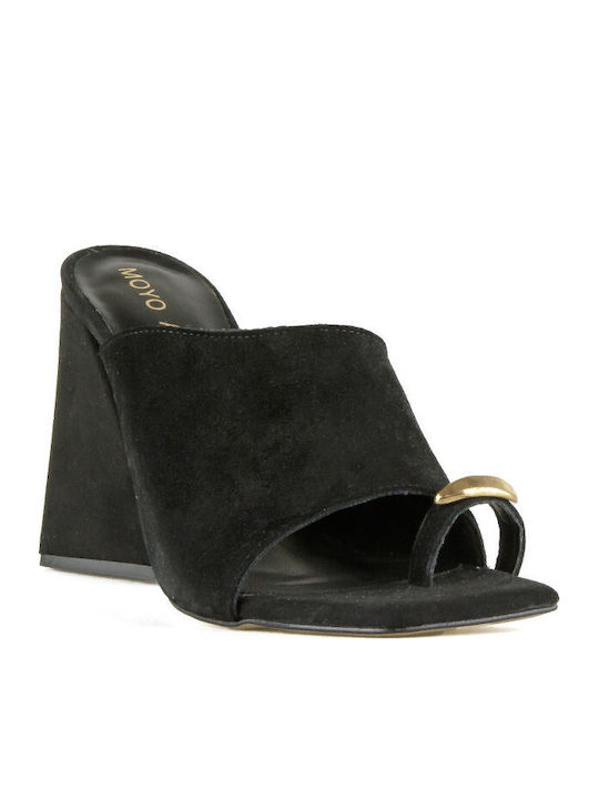 Leather Mules with Heel in Black Color