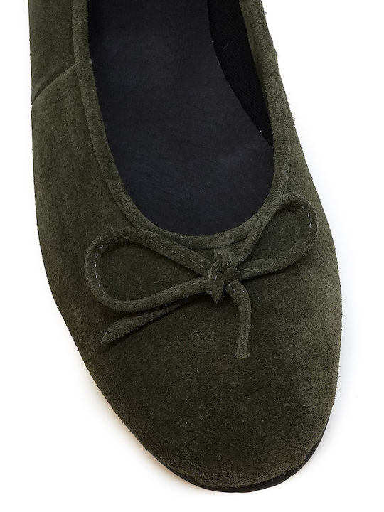 Lederne Damen Ballerinas in Grün Farbe