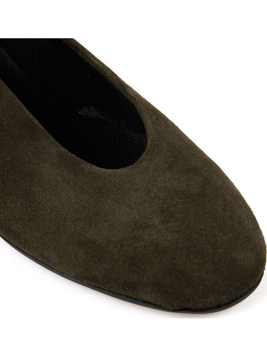 Suede Γυναικείες Μπαλαρίνες σε Χακί Χρώμα