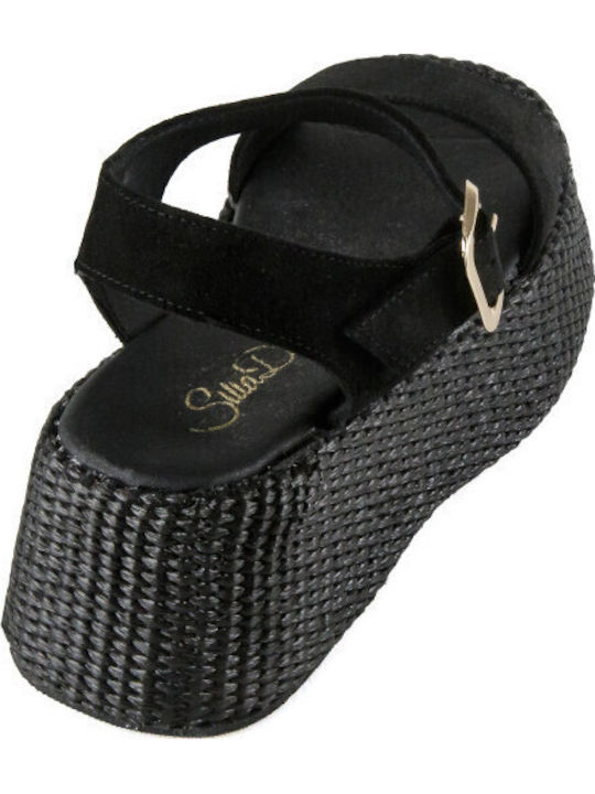 Women's Suede Ankle Strap Platforms Black