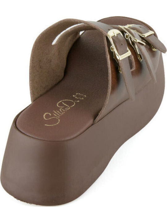Women's Leather Platform Shoes Brown