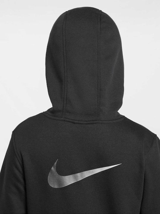 Fleece Παιδικό Φούτερ με Κουκούλα και Τσέπες Μαύρο