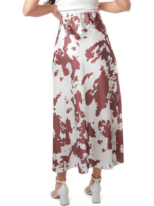 Satin Midi Skirt Leopard Animal Print