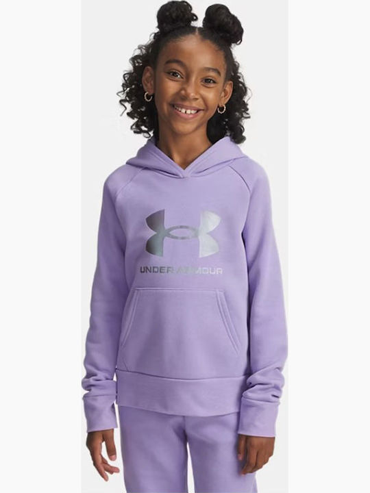 Fleece Lined Kids Sweatshirt With Hood And Pockets Purple Rival