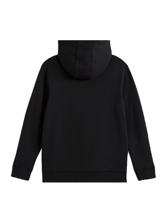 Fleece Επένδυση Παιδικό Φούτερ με Κουκούλα και Τσέπες Black