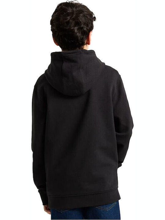 Fleece Επένδυση Παιδικό Φούτερ με Κουκούλα και Τσέπες Black