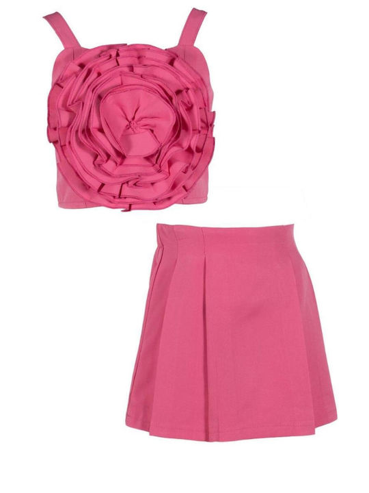 Kinder-Set mit Rock Sommer 2Stück Fuchsia