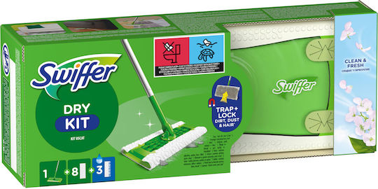 Swiffer Trap Lock Basic Kit 1 Mop 8 Dry Cloth Refills + 3 Wet Cloth Refills