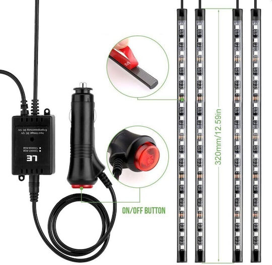 Lumina Led RGB Interior Auto cu Senzor de Sunet 4 Benzi Adezive 12 V Telecomandă IR