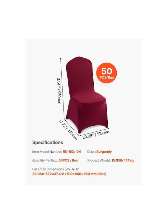 Vevor Elastic Cover for Chair Burgundy 50pcs YTJHS50PCSZKO2ELR001V0