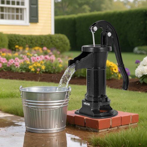 Manual Water Pump Canister Vevor Well Maximum Lift 25 Ft Manual Water Pump Cast Iron Antique Connection Npt 1-1/4 In Easy Installation Old Style Outdoor Garden Lake Yard Farm Black