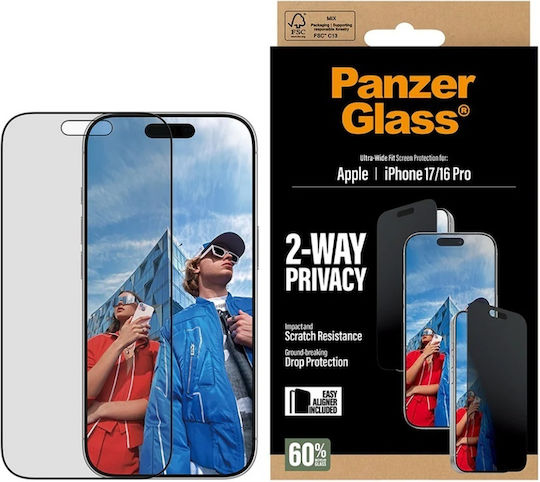 PanzerGlass Ultra-Wide Fit EasyAligner Privacy Tempered Glass (iPhone 18 Pro / 17 Pro / 16 Pro / 17) PG93414
