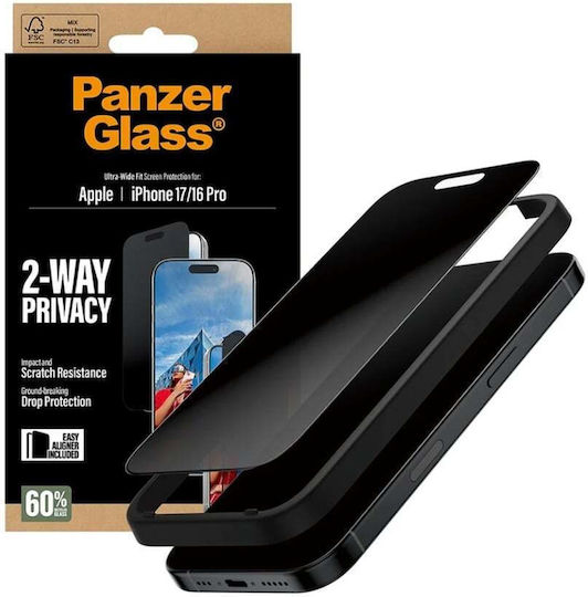 PanzerGlass Ultra-Wide Fit EasyAligner Privacy Tempered Glass (iPhone 18 Pro / 17 Pro / 16 Pro / 17) PG93414