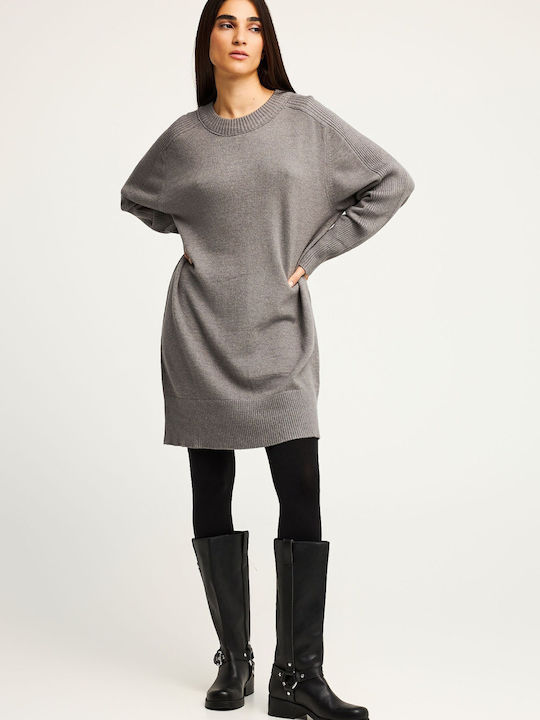 Mini Knitted Grey Dress FBL012-104-13-Grey-Mel