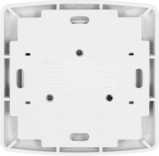 Orno Switch 2 Channels Radio Transmitter Στεγανός Επιτοίχιος Διακόπτης Τοίχου Wi-Fi Διπλός Λευκός