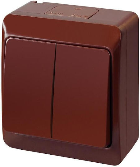 Elektro Plast Waterproof Wall Switch Double with Brown Frame