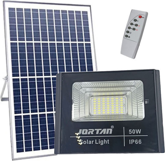 Jortan Στεγανός Ηλιακός Προβολέας LED 50W Ψυχρό Λευκό 6500K με Τηλεχειριστήριο IP66