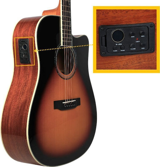 V-tone Semi-Acoustic Guitar Cutaway Sunburst
