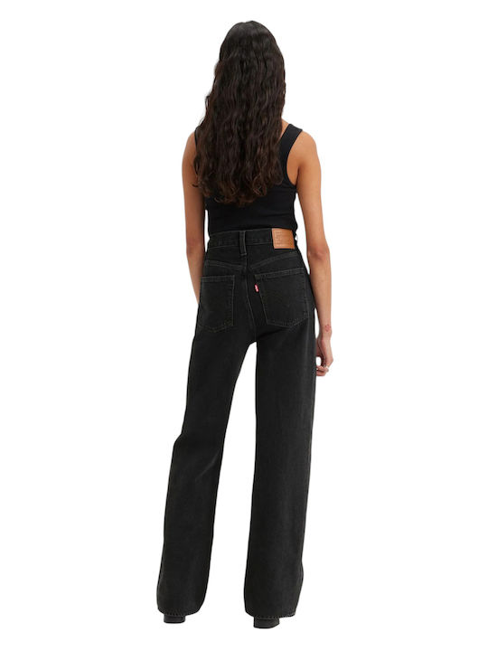 Ribcage Women's Jean Trousers in Wide Line Black
