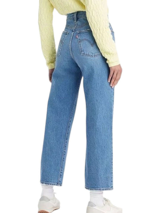 Ribcage High Waist Women's Jean Trousers in Straight Line Denim Blue