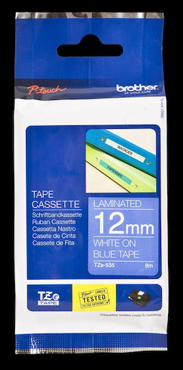 TZe-535 Ταινία Ετικετογράφου Συμβατή με Brother 8m x 12mm σε Μπλε Χρώμα Συμβατή με Brother TZe/TZ