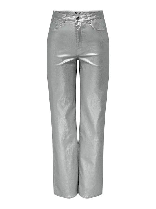 Hw Damen Hoch tailliert Stoff Hose Silber
