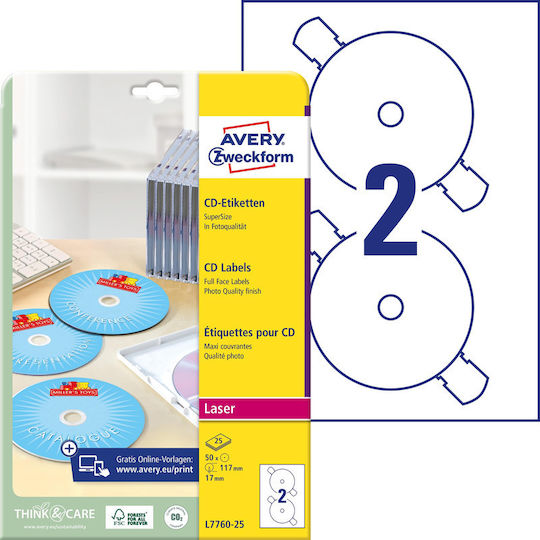 Avery 50 Self-Adhesive Round A4 Labels