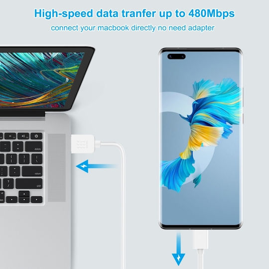 Regular USB 2.0 Cablu USB-C bărbătesc - USB-A Alb 2m (HWL1026W)