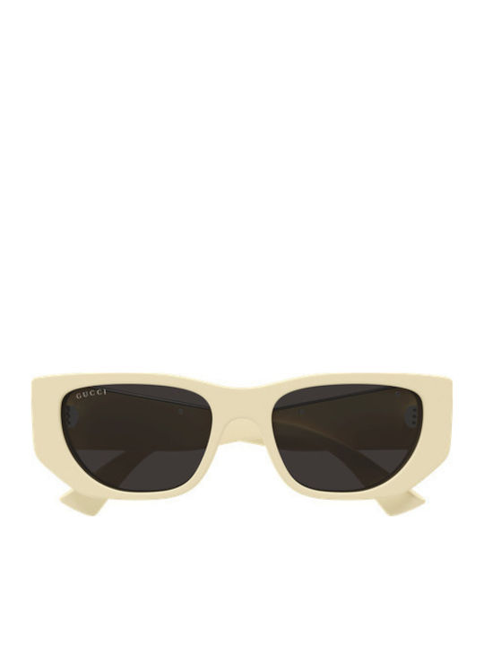 Gucci Women's Sunglasses with Beige Plastic Frame and Gray Lens