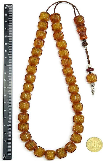 Roloi Komboloi Graven Mastic Worry Beads with 33 Beads Yellow 38cm