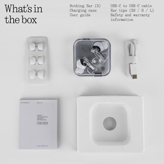 Nothing ear (3) In-ear Bluetooth Handsfree Ακουστικά με Αντοχή στον Ιδρώτα και Θήκη Φόρτισης Μαύρα