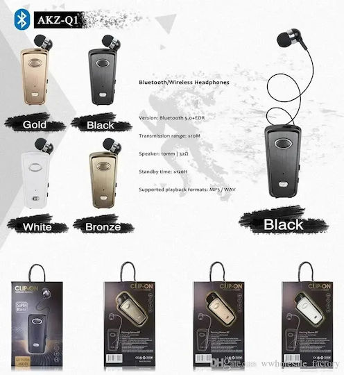 AKZ-Q1 In-ear Bluetooth Handsfree Ακουστικό Πέτου Μαύρο