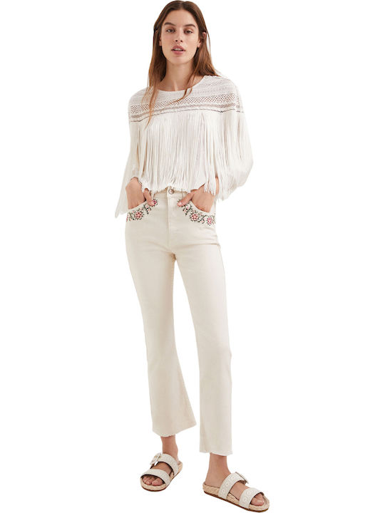 Jerry High Waist Women's Jean Trousers Flared in Skinny Fit Ecru