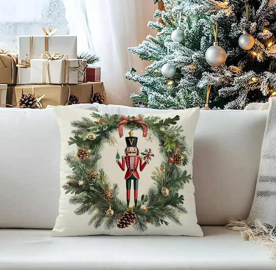 By Queen Limited Festive Edition Μαξιλαροθήκη Nutcracker Wreath Mε Πεύκα Κουκουνάρια 45x45εκ