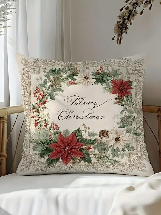 By Queen Limited Festive Edition Μαξιλαροθήκη Merry Wreath Αλεξανδρινά Κουκουνάρια 45x45εκ