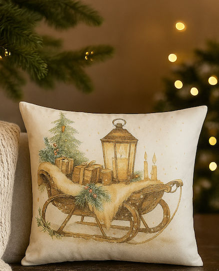 By Queen Limited Festive Edition Μαξιλαροθήκη Serene Christmas Glow Vintage Έλκηθρο 45x45εκ