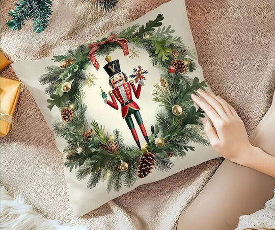 By Queen Limited Festive Edition Μαξιλαροθήκη Nutcracker Wreath Mε Πεύκα Κουκουνάρια 45x45εκ