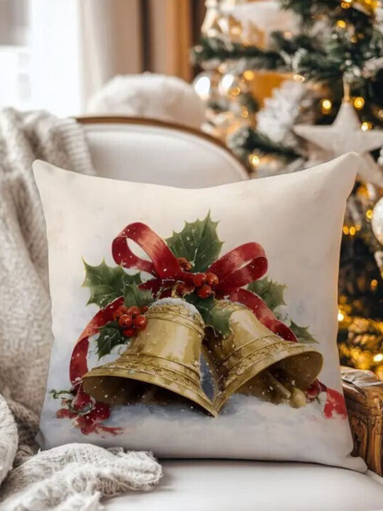 By Queen Limited Festive Edition Μαξιλαροθήκη Golden Bells Χιονισμένο Φόντο 45x45εκ