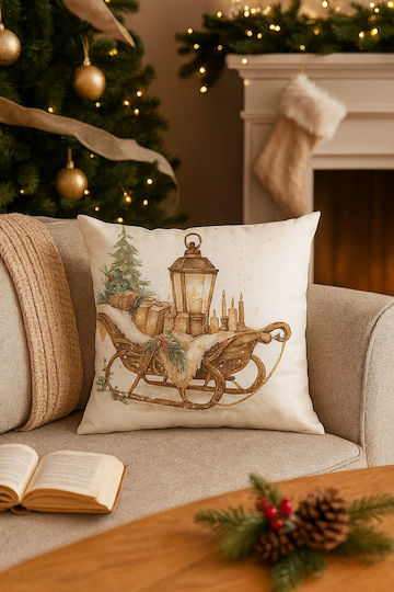 By Queen Limited Festive Edition Μαξιλαροθήκη Serene Christmas Glow Vintage Έλκηθρο 45x45εκ