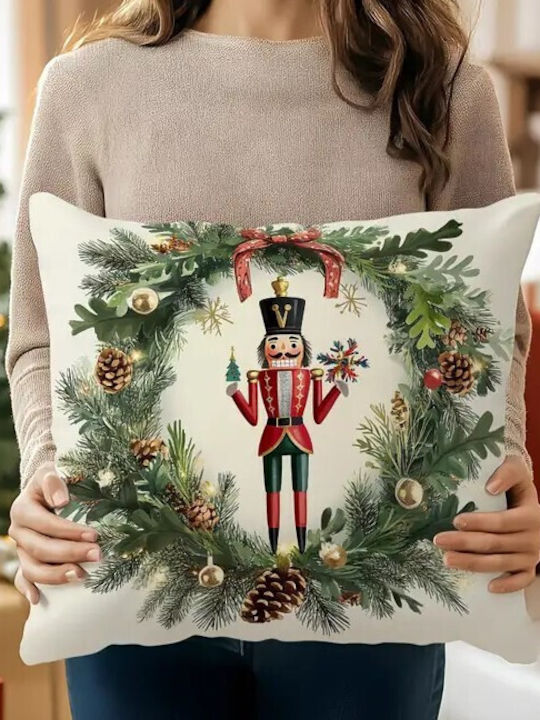By Queen Limited Festive Edition Μαξιλαροθήκη Nutcracker Wreath Mε Πεύκα Κουκουνάρια 45x45εκ