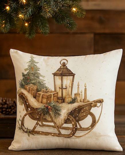 By Queen Limited Festive Edition Μαξιλαροθήκη Serene Christmas Glow Vintage Έλκηθρο 45x45εκ