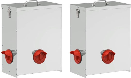 vidaXL 2 Pcs Silver Metal Feeders for Hens and Poultry with Capacity 25kg 32.5x20.5x43cm