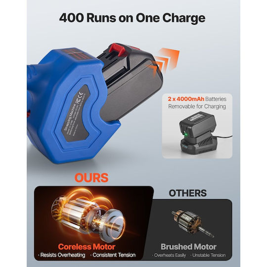 Vevor Elektrische Verschraubmaschine 2 X 4000mAh Batterien Automatisches Werkzeug Verschrauben Digitale Anzeige 10-19 Mm Breite Pet Band Maschinen Spannvorrichtung Verpackungskisten Paletten