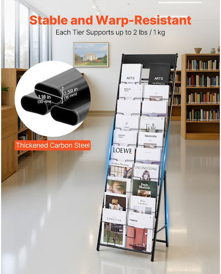Vevor Veröffentlichungsanzeigen Display-Ständer für Broschüren 20 Fächer Tragbares Bodenständer für Zeitschriften Metallhalter Kataloge Zeitungen Geschäftsausstellung Büro Handelsmesse Schwarz
