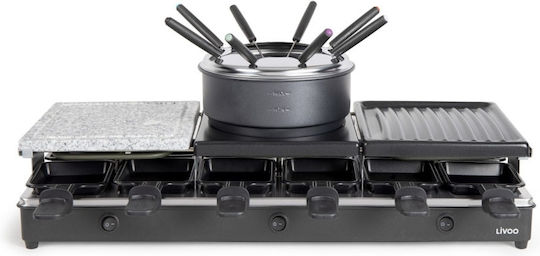 Livoo Raclette Grill for 12 People Tabletop Electric Grill Raclette Smooth and Ribbed Plate 1650W 58.5cmx21cmcm
