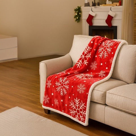 Pelzige Decke Couch 130x170cm Rot/Weiß