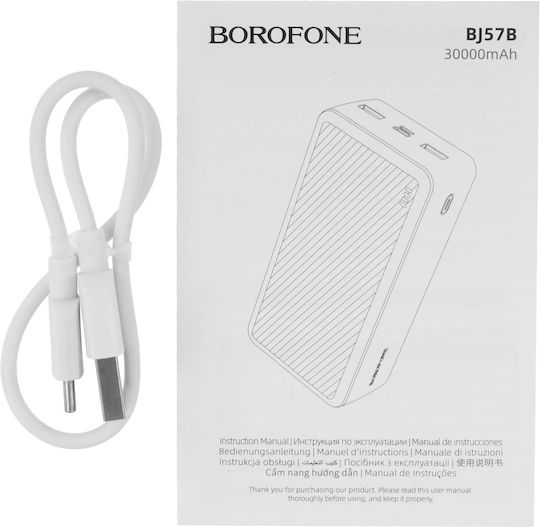 Borofone BJ57B Power Bank 30000mAh 22.5W With 2 USB-A Output Ports And USB-C Power Delivery Output Port White