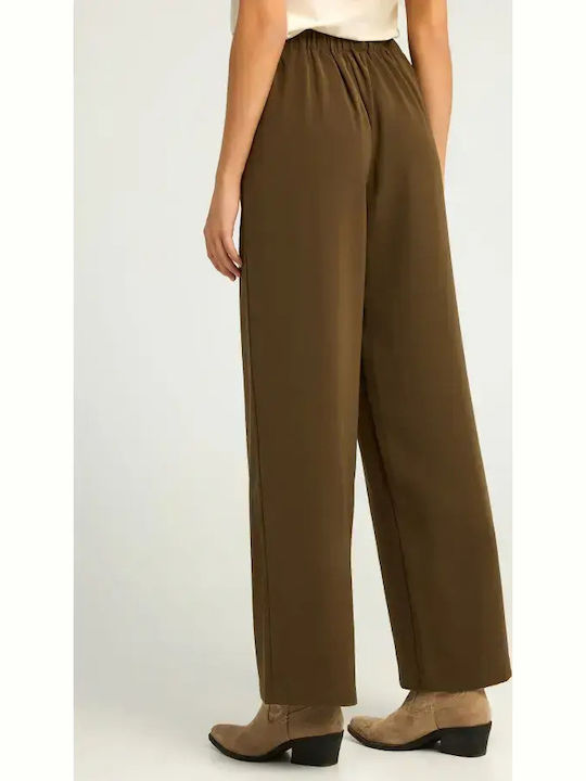 Women's High-waisted Fabric Trousers Brown