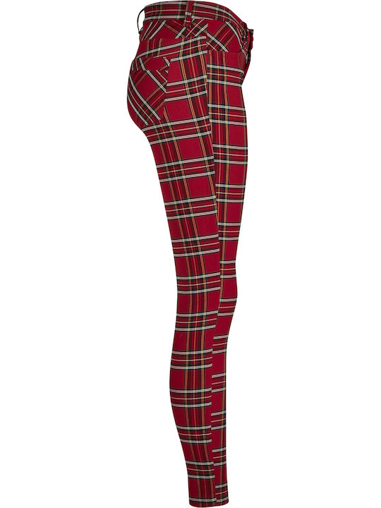 Women's Fabric Trousers Skinny Fit Checked Red